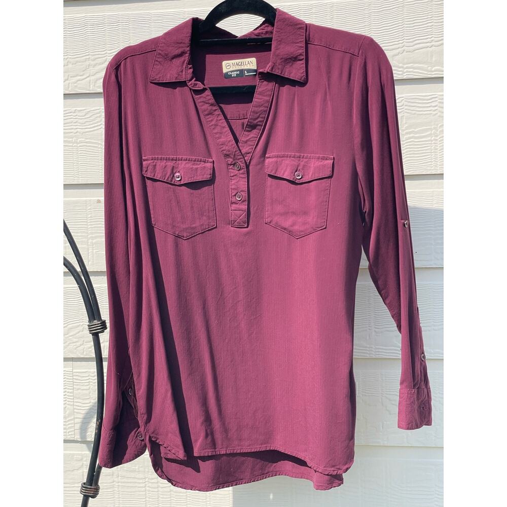 Magellan Outdoors ladies Maroon Classic Fit long sleeve button up L